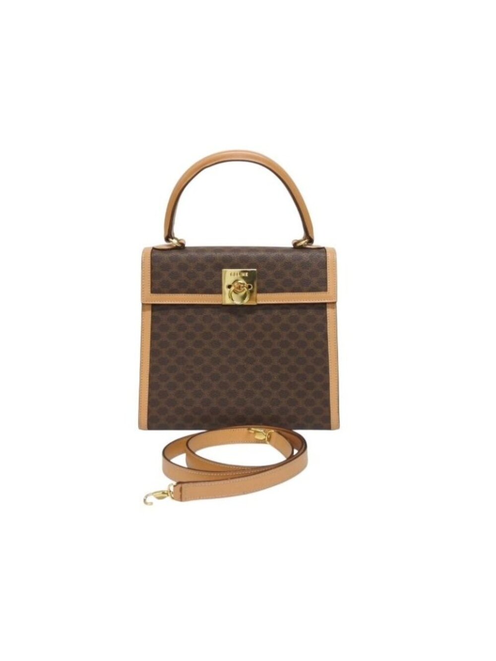 Celine 2-Way Shoulder Bag M 13 Macadam Pattern Leather Brown Gold